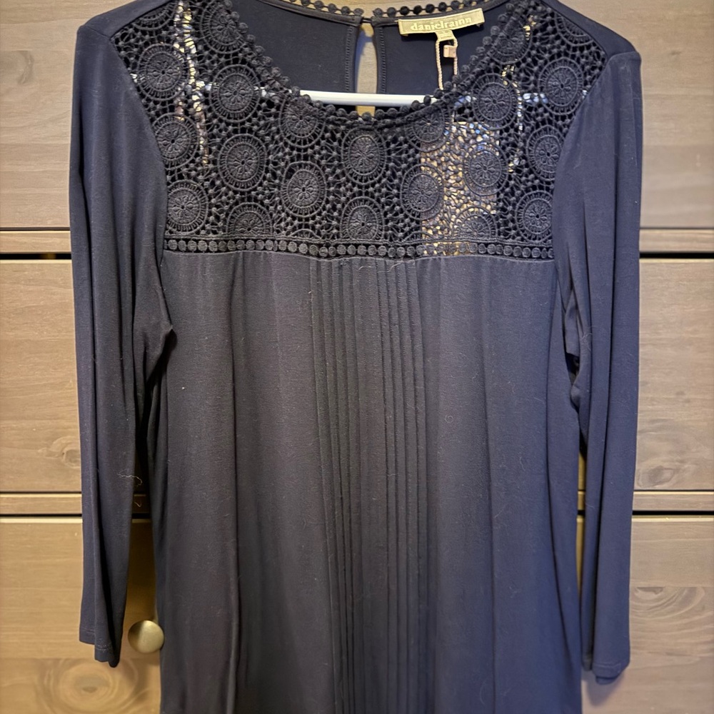 Daniel Rainn Navy Blue Crochet Detail Top